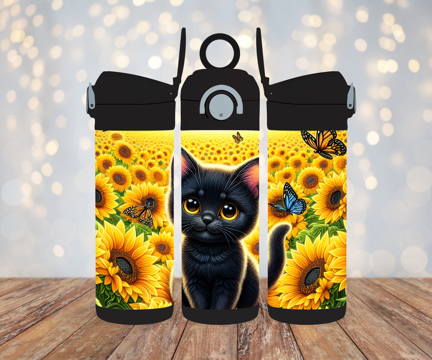 Katze in Sonnenblumen Kinderflasche
