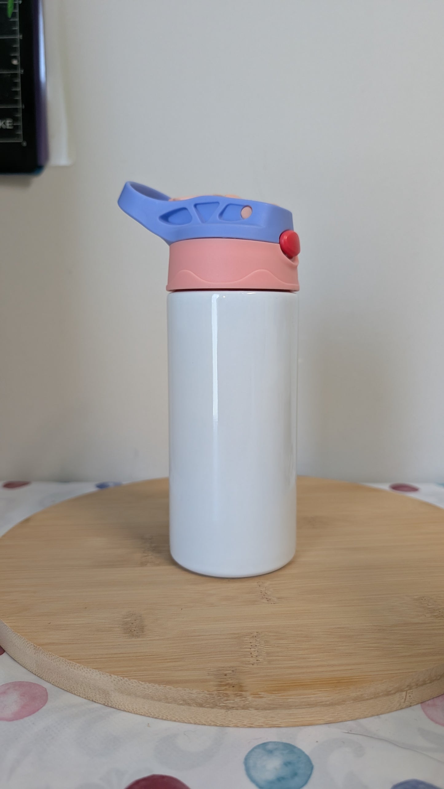 Kinderflasche Lila, Rosa mit integriertem Strohhalm 340 ml für Motivauswahl