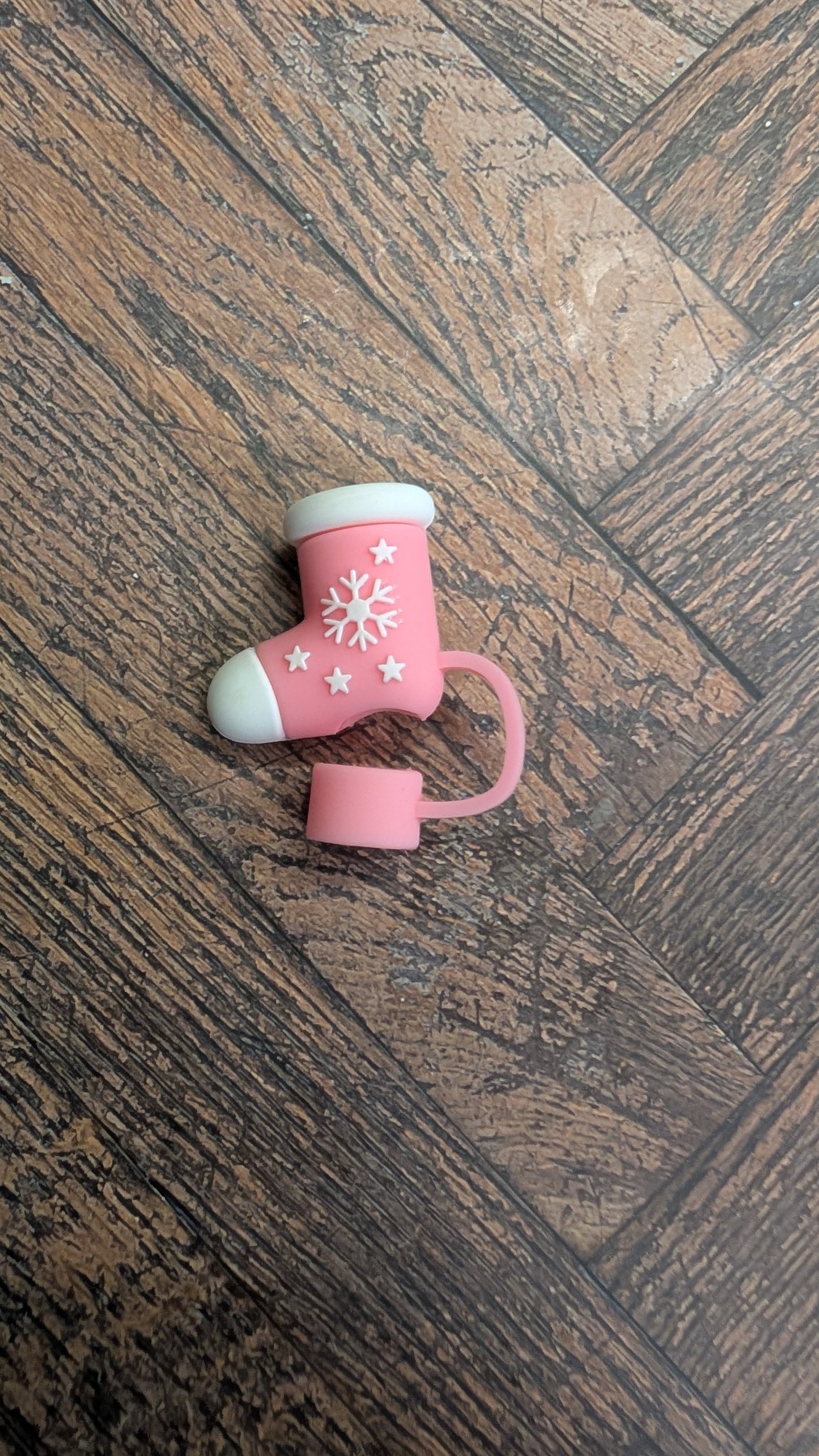 Strohhalmtopper Weihnachtssocke Rosa