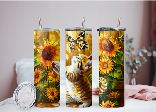 Katze in Sonnenblumen Becher
