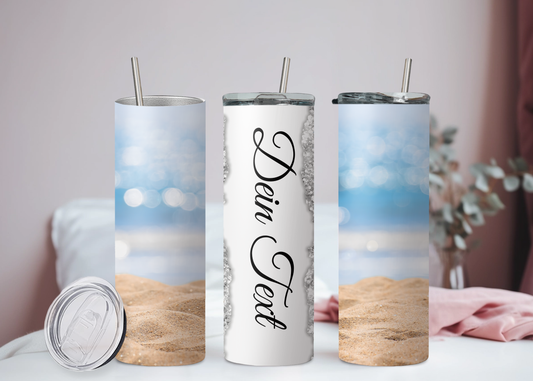 Eigener Text Becher Strand