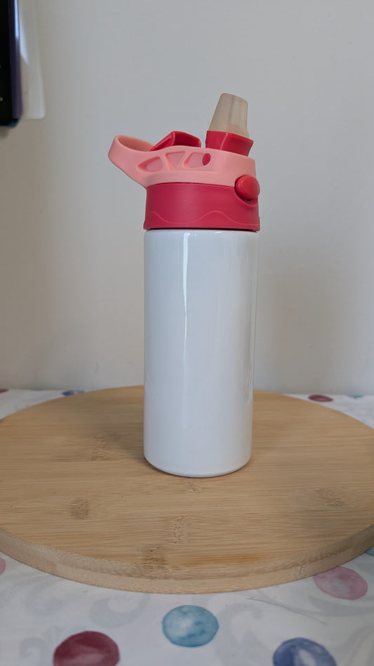 Kinderflasche rosa,rot mit integriertem Strohhalm 340 ml für Motivauswahl