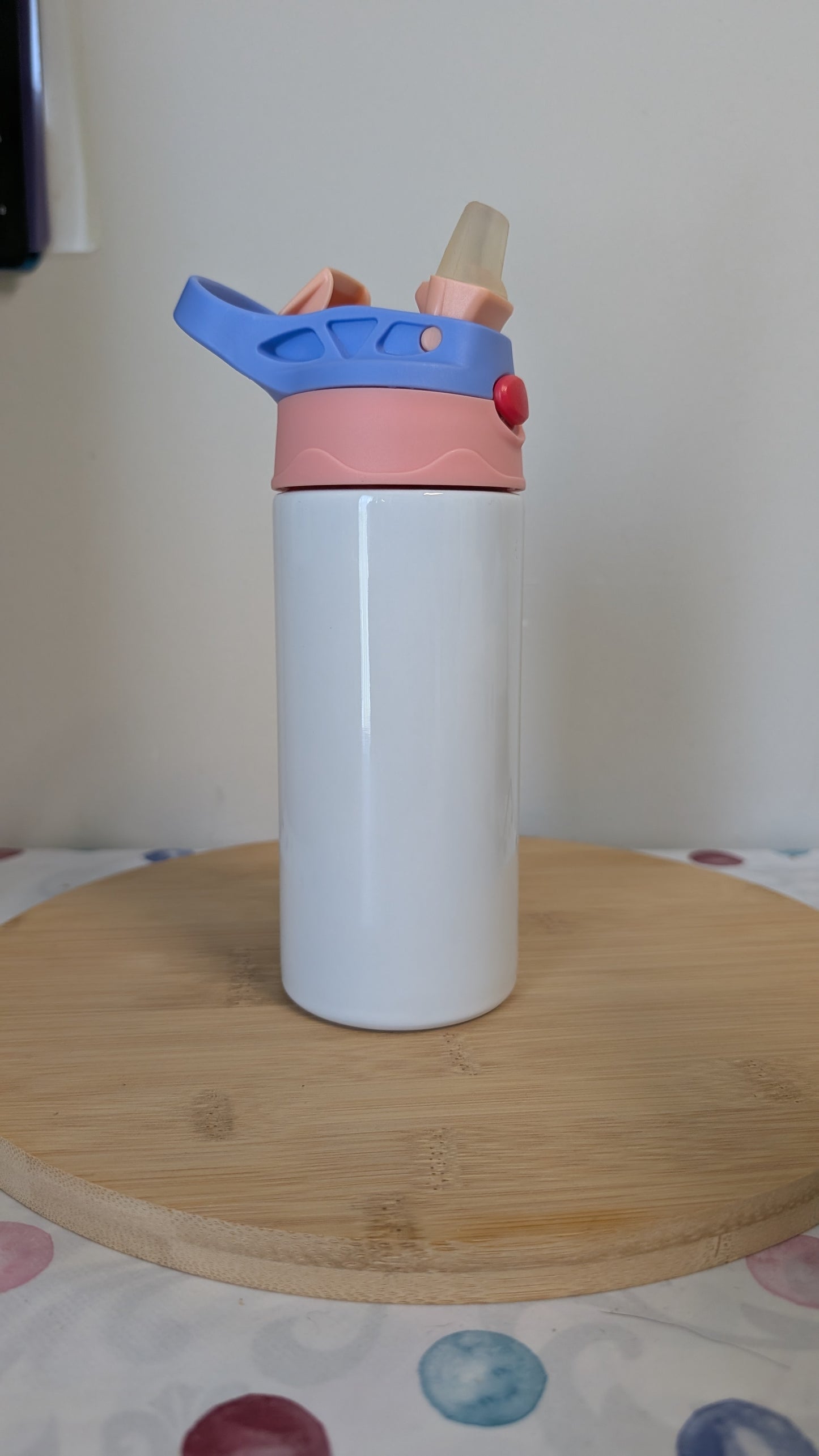 Kinderflasche Lila, Rosa mit integriertem Strohhalm 340 ml für Motivauswahl