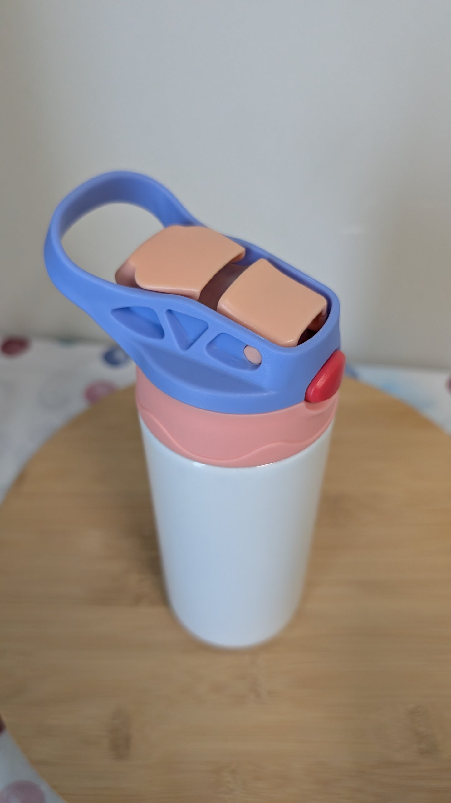 Kinderflasche Lila, Rosa mit integriertem Strohhalm 340 ml für Motivauswahl