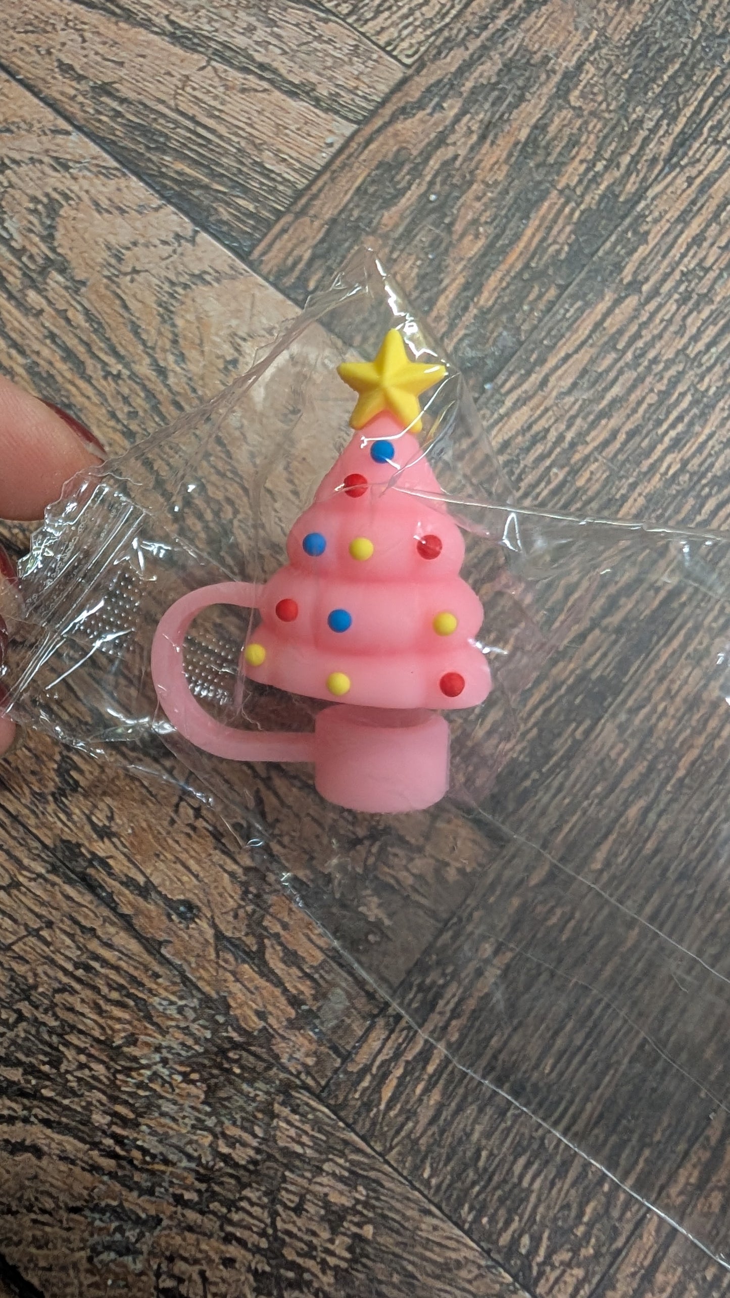 Strohhalmtopper Weihnachtsbaum Rosa