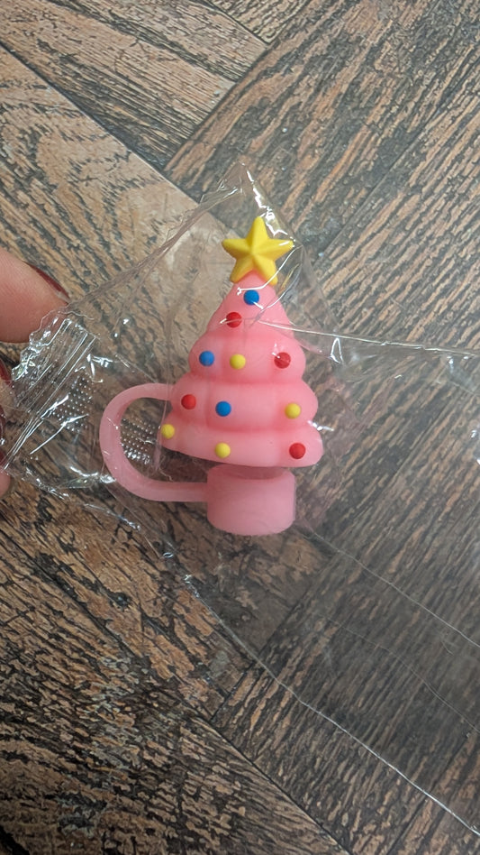 Strohhalmtopper Weihnachtsbaum Rosa