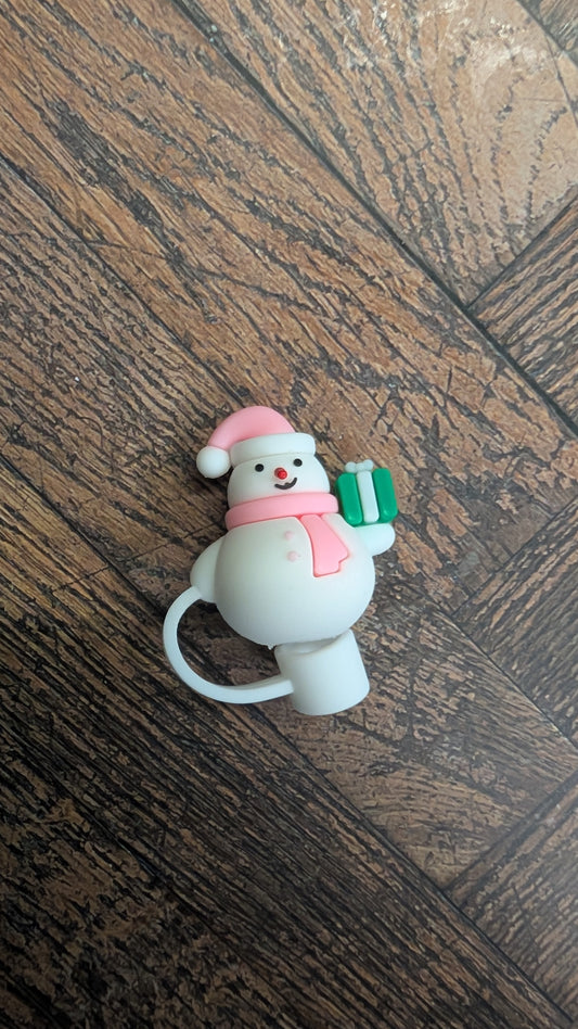 Strohhalmtopper Schneemann Rosa