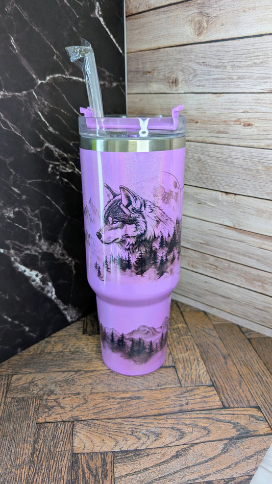 40OZ Tumbler Wolf & Mountains
